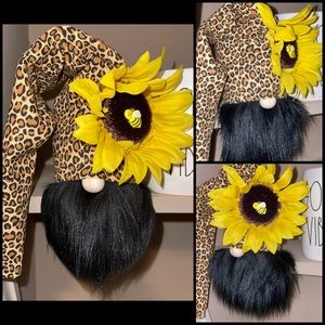Handmade Leopard Print Sunflower & Bee Gnome
